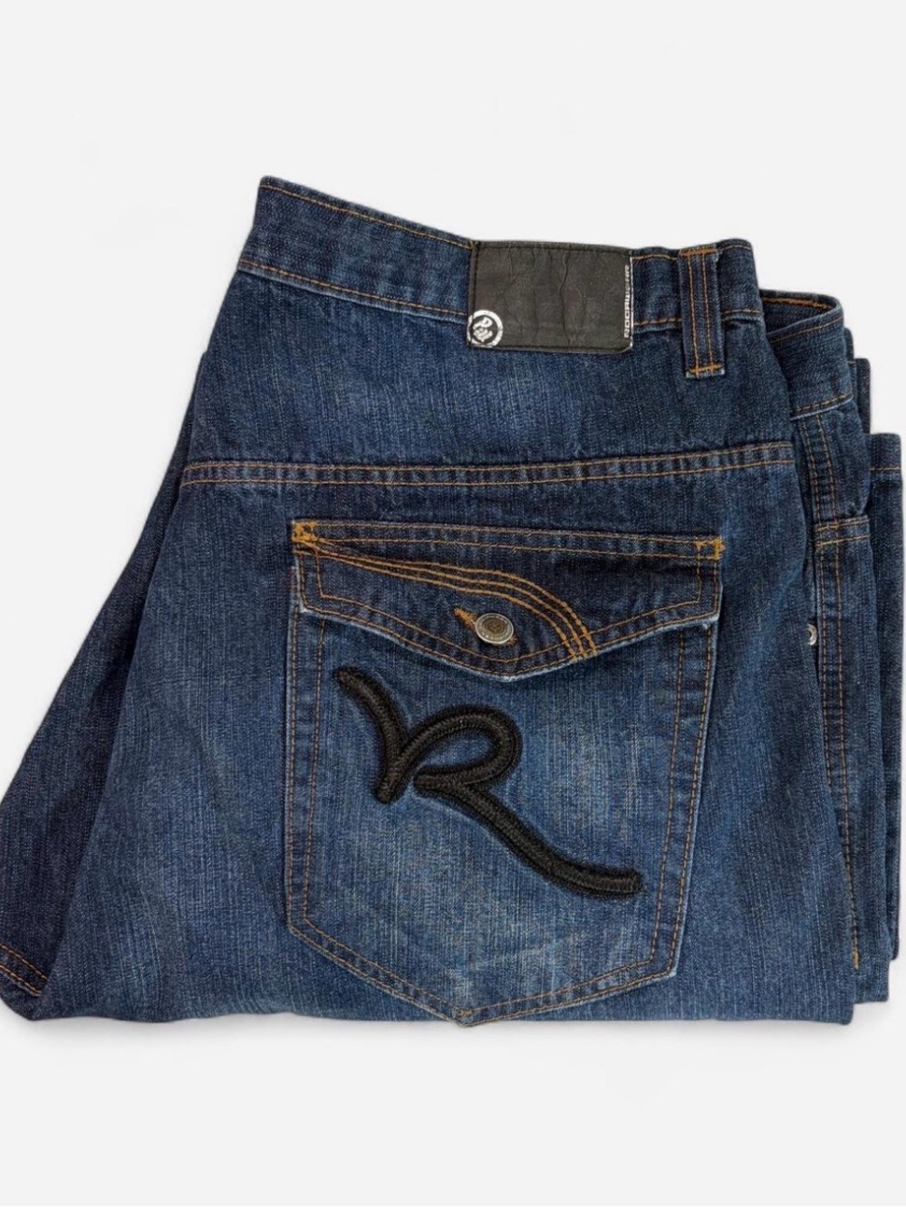 Rocawear Men’s 42 Dark Wash Baggy Relaxed Straight Leg 100% Cotton Jeans